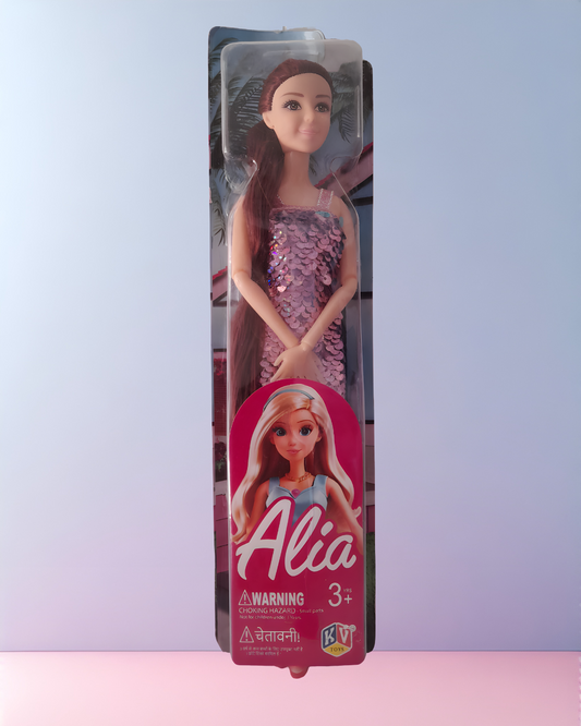 Unique fashion doll Alia in a trendy dress – stylish beauty doll for girls with accessories, perfect for imaginative play and gifting.