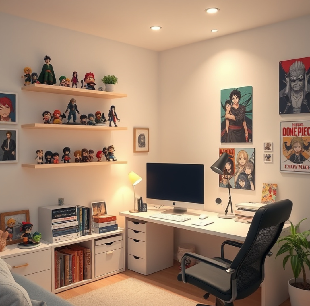 aesthetic anime and kawaii collectible shelf – room decor inspiration with plushies, dolls, and figures