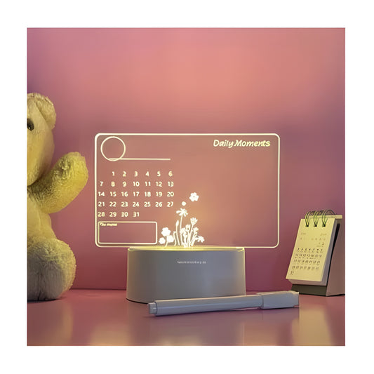 Acrylic 3D Calendar Night Lamp with writable surface, USB powered LED light, cute aesthetic night lamp for bedroom & gifting.