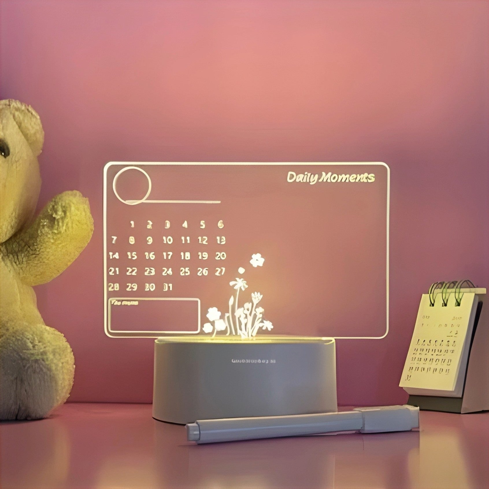 Acrylic 3D Calendar Night Lamp with writable surface, USB powered LED light, cute aesthetic night lamp for bedroom & gifting.