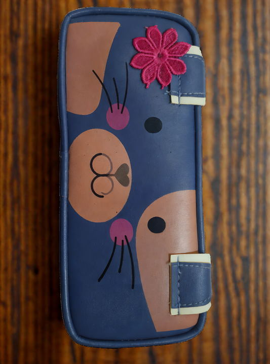 Cute cat zipper pencil pouch for girls, kawaii stationery case