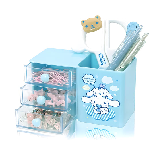 Kawaii Kuromi Cinnamoroll My Melody Desk Pen Holder with Drawers – Cute Sanrio Multi-Grid Organizer