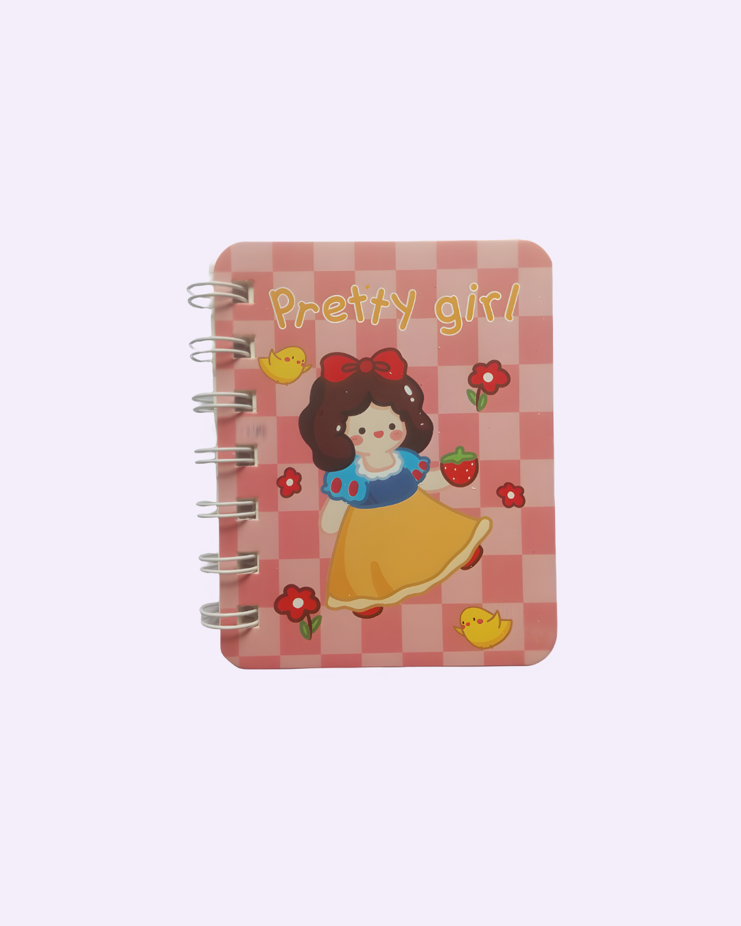Cute mini spiral notebook with kawaii cover and pocket size A7 diary.