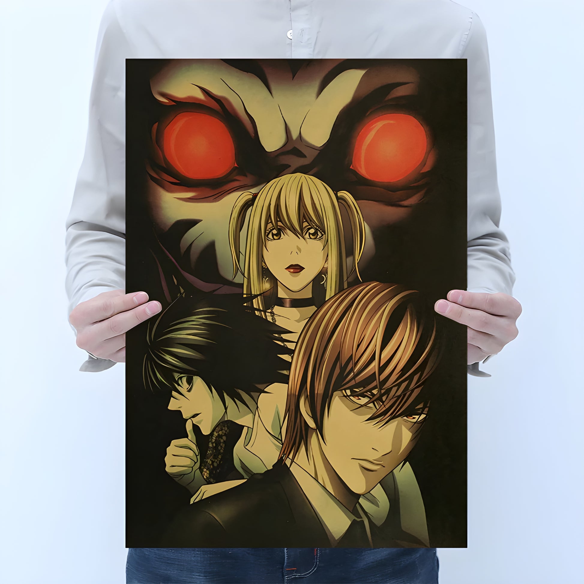 Death Note poster featuring L, Light Yagami, Misa Amane & Ryuk – anime wall art for bedroom and room décor for Death Note Anime Fans in India