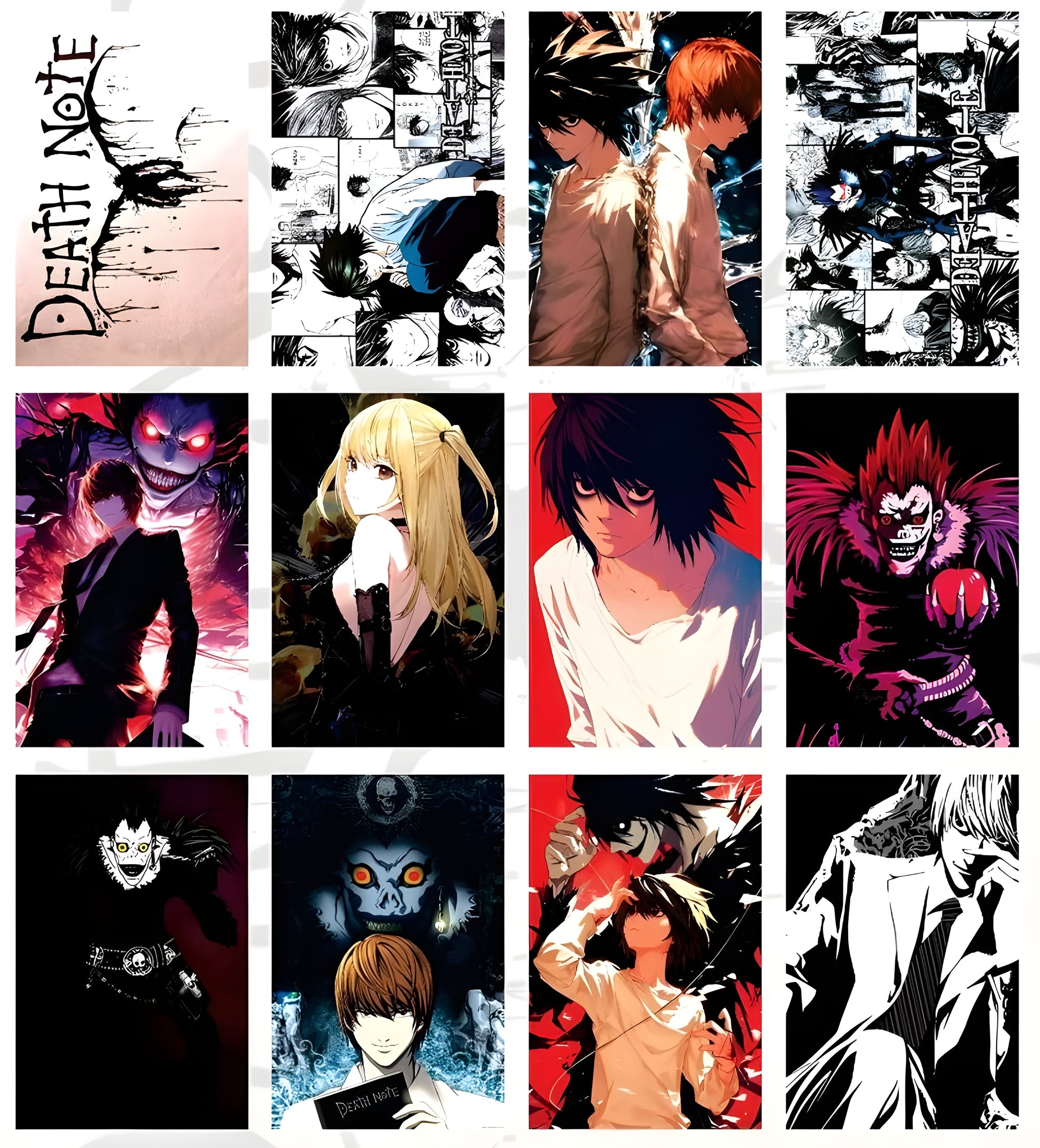 Death Note anime poster featuring Light Yagami, L, Misa, and Ryuk – premium wall art for room decor