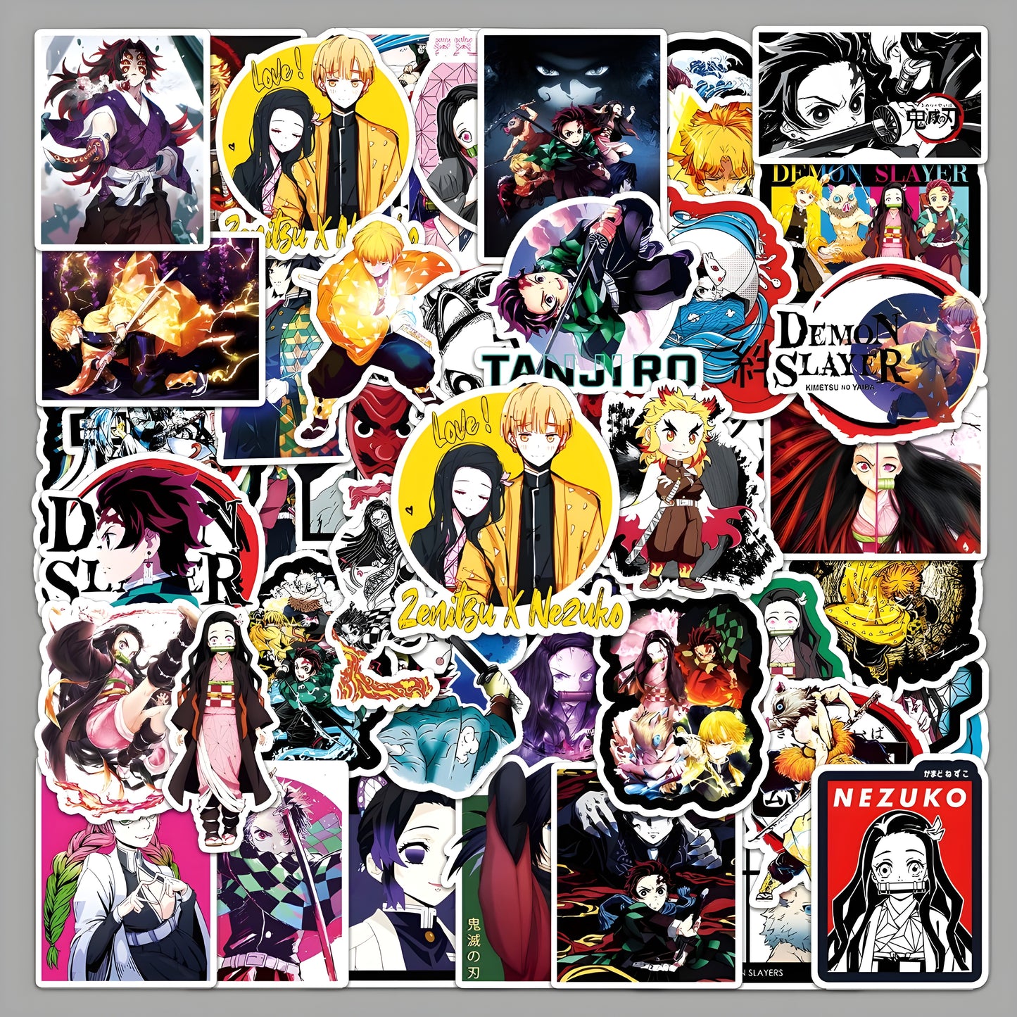Demon Slayer anime stickers pack of 50 waterproof reusable vinyl stickers for laptop, phone, notebook, water bottle, and otaku merch.