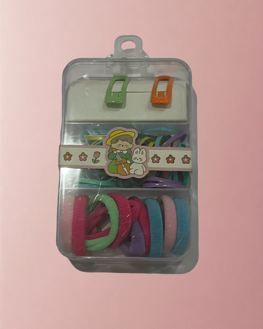 Kids hair ties and clips set in colorful storage box – cute accessories India