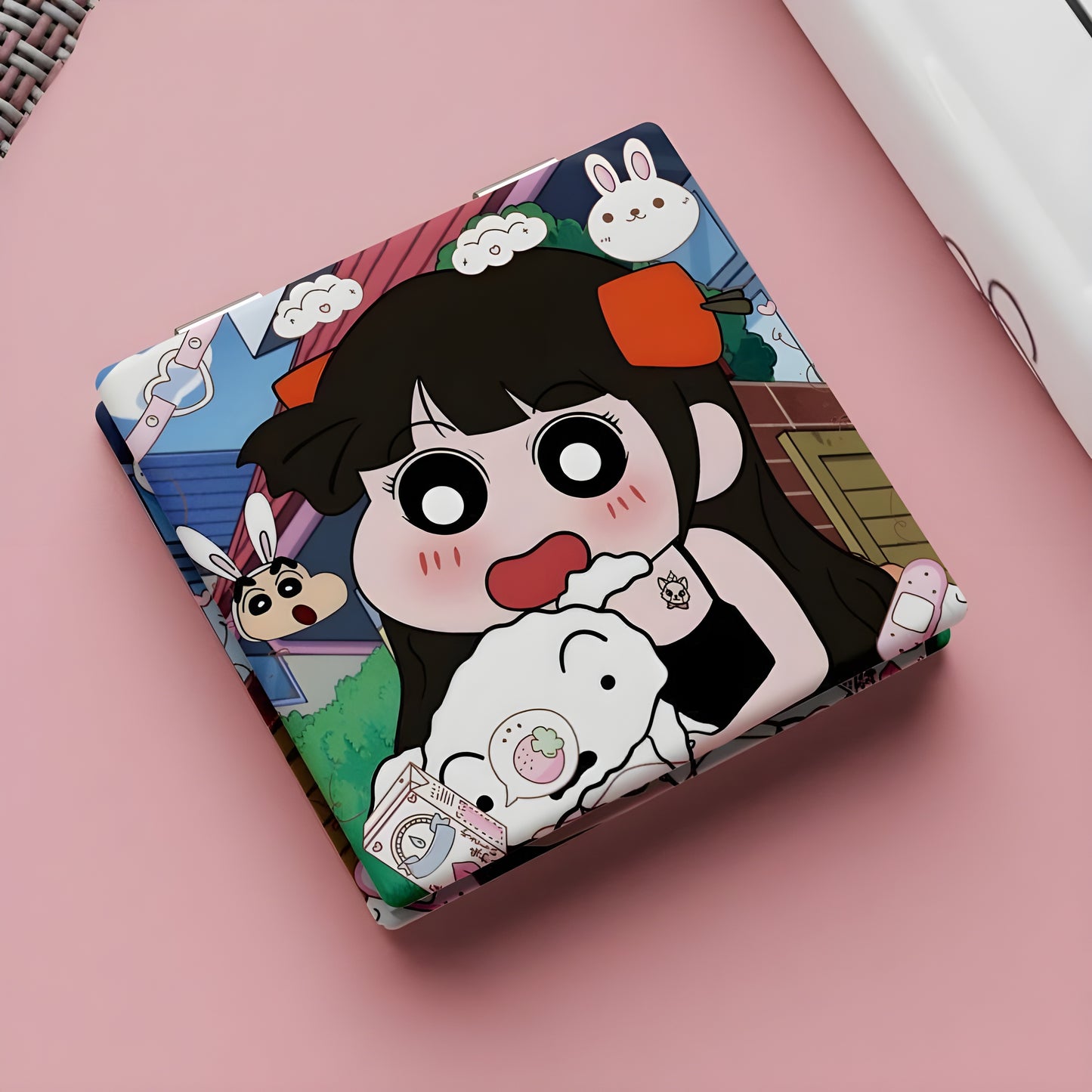 Cute Kawaii Himawari Shinchan Portable Travel Double-Sided Pocket Mirror for Kawaii Fans in India