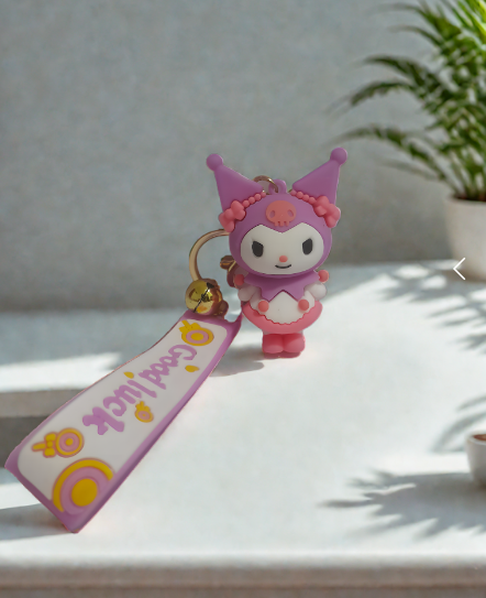 Kuromi 3D Sanrio Keychain – Kawaii Rubber Bag Charm for Girls and Women in India