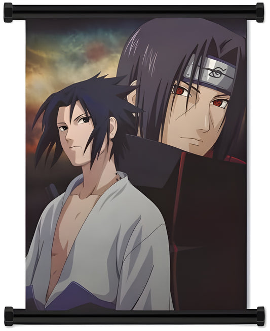 Naruto wall scroll of Itachi vs Sasuke Uchiha brothers – anime wall hanger for room decor