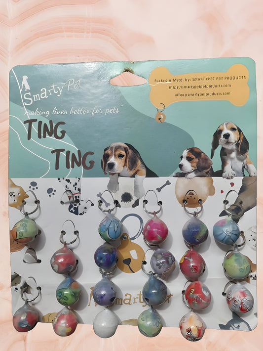 Ting Ting pet collar bell in vibrant colors with keyring loop, perfect for tracking dogs and cats, lightweight pet accessory online in India.