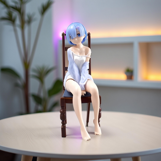 Rem Re:Zero Sitting on Chair Action Figure – Cute Kawaii Anime Girl Collectible Figurine for Re:Zero Fans
